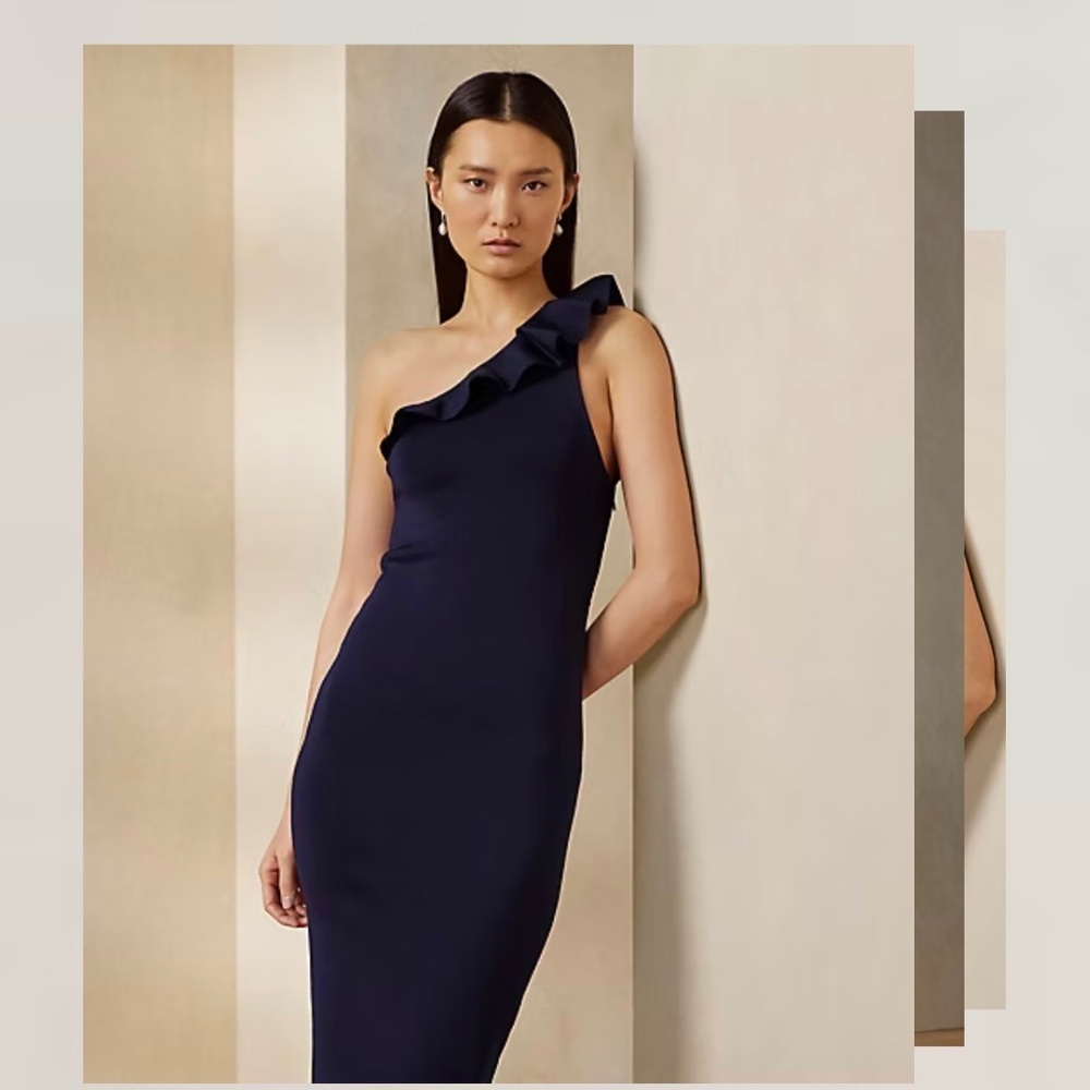 Ralph Lauren Purple Label One-Shoulder Navy Blue Dress Size Large NWT